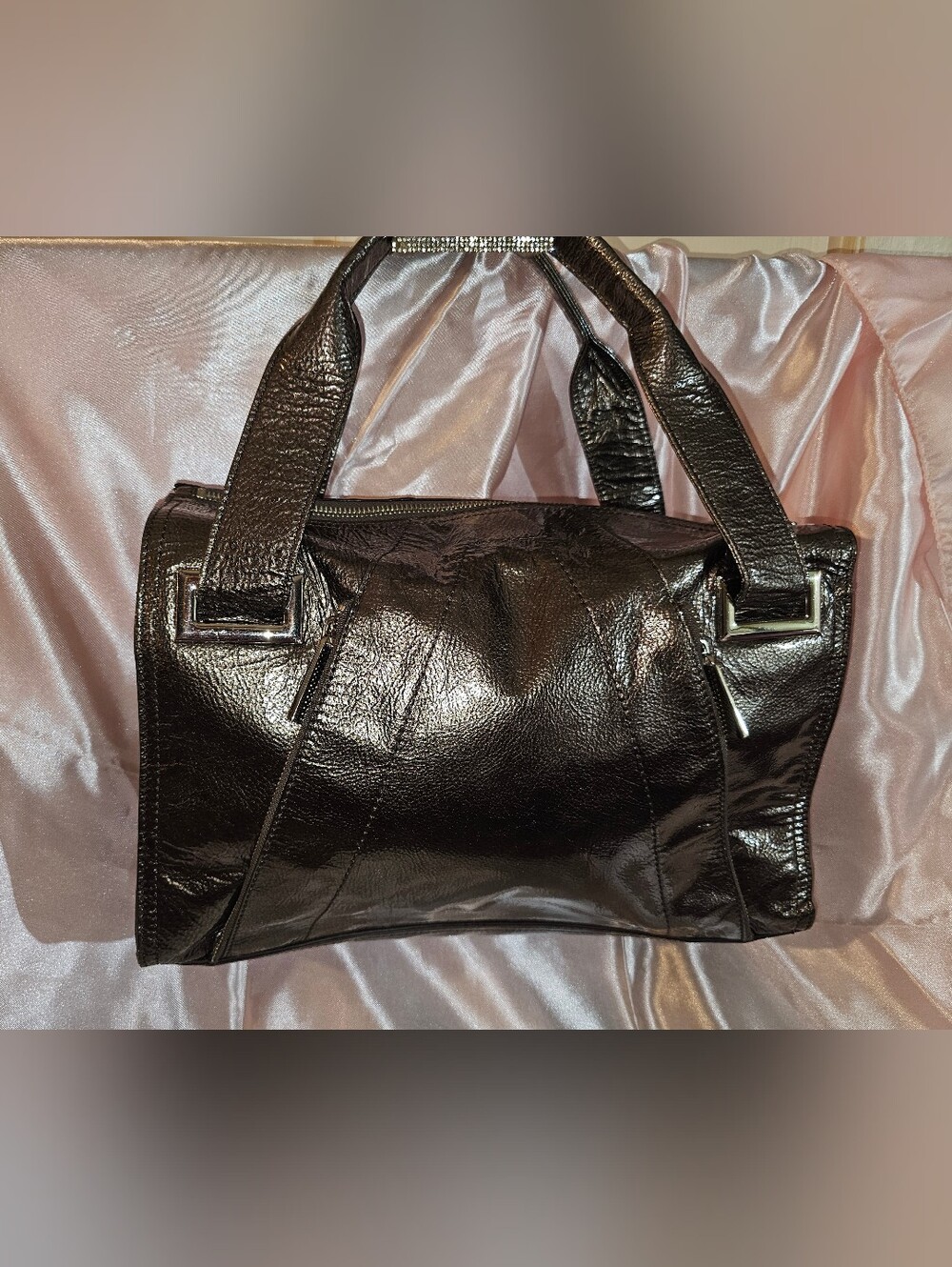 Vintage Kooba Sienna Satchel Metallic Bronze Glazed Leather Handbaq Y2K
